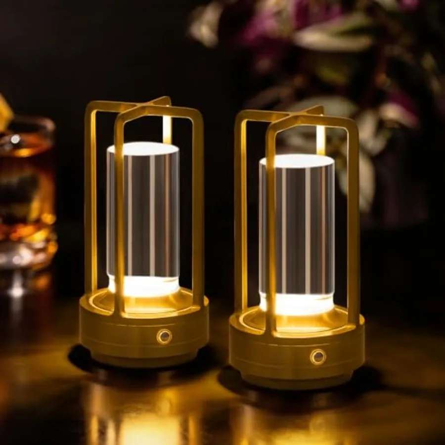 

Rechargeable Table Lamp Cordless 3 Color Crystal Stepless Dimming for Bedroom Cafe Camping Bar Dining Table Restaurant