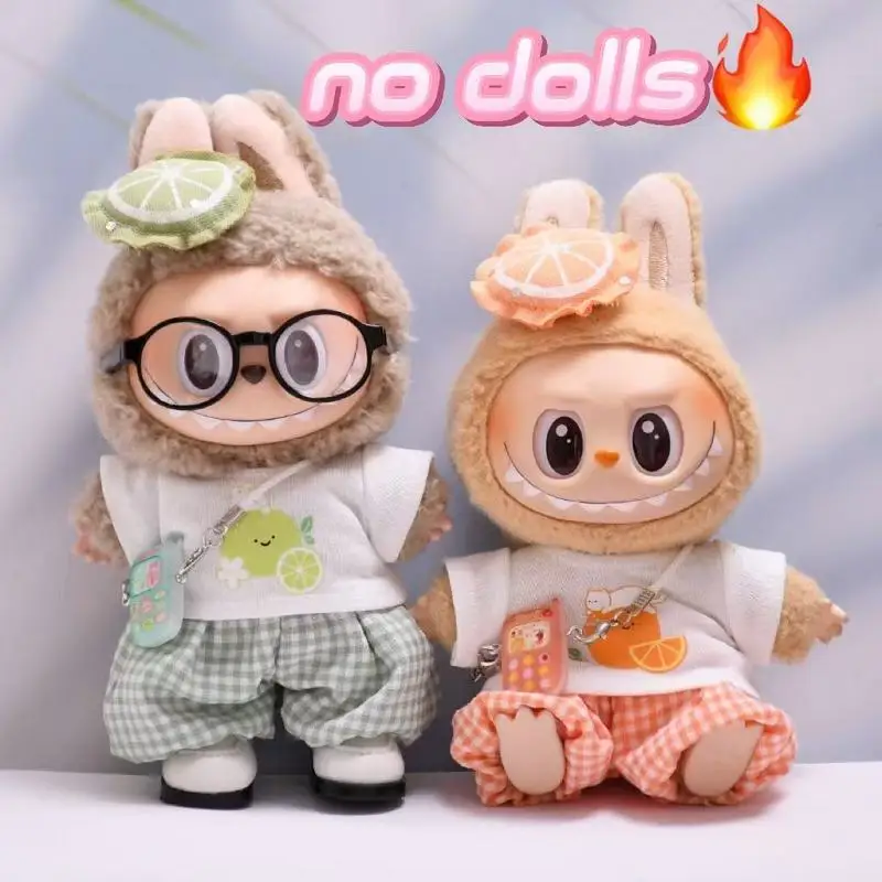 

Для Labubu кулон V1v2v3labubu одежда модные и свежие фрукты оранжевый комплект футболок серии игрушечная фигурка замена одежды