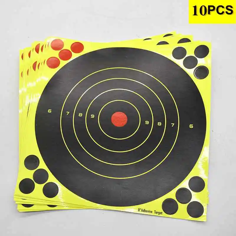 8inch 20cm Round Target 10 Sheet Pack High Visibility Adhesive Shooting Target Stickers Reactive Hunting Shooting Training Paper