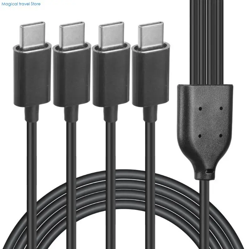 N2UB USB C Multi Head Charging Cable 4x Type C Output Power Supply Cord Splitter Wire Line for Home Office or Travel Use