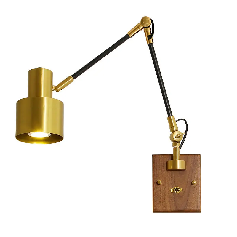 Full copper cover retro bedroom bedside Nordic wall lamp with walnut rocker switch