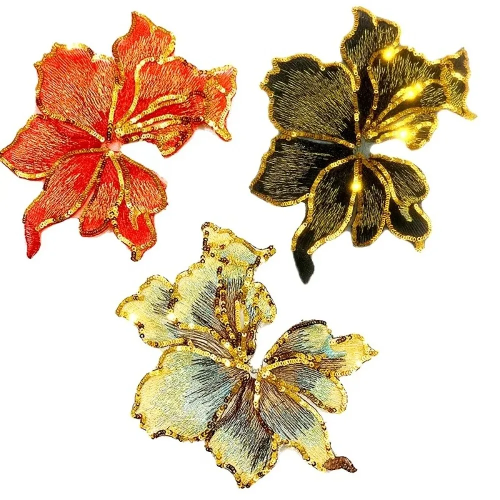 Creative Big Sequin Flower Applique DIY Lace Trim 3D Flower Embroidery Patches Mesh Applique Sew on Embroidered Applique