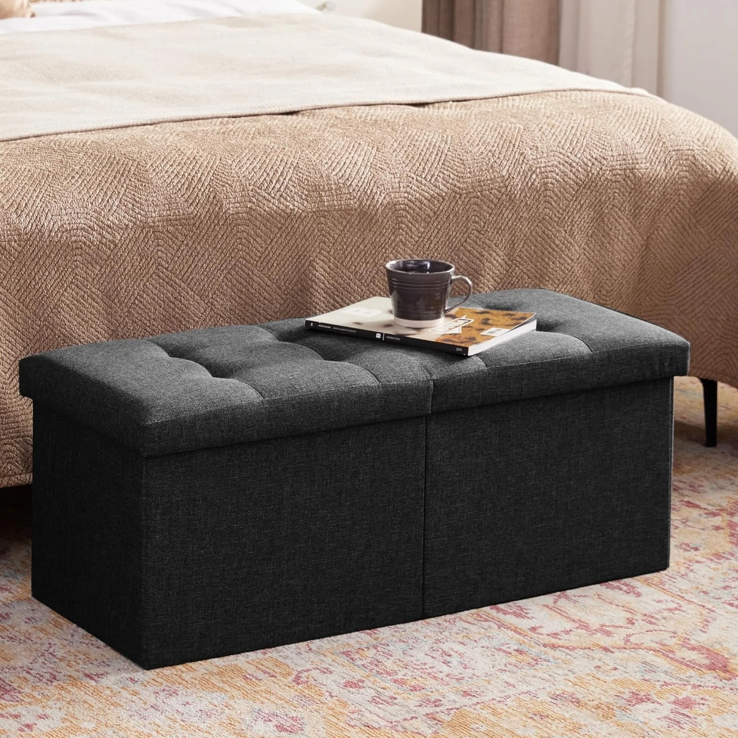 

31.5 Inches Ottoman with Storage, Folding Ottoman Bench Small Foot Rest Stool, Bedroom Bench with Flipping Lid,New Popularity