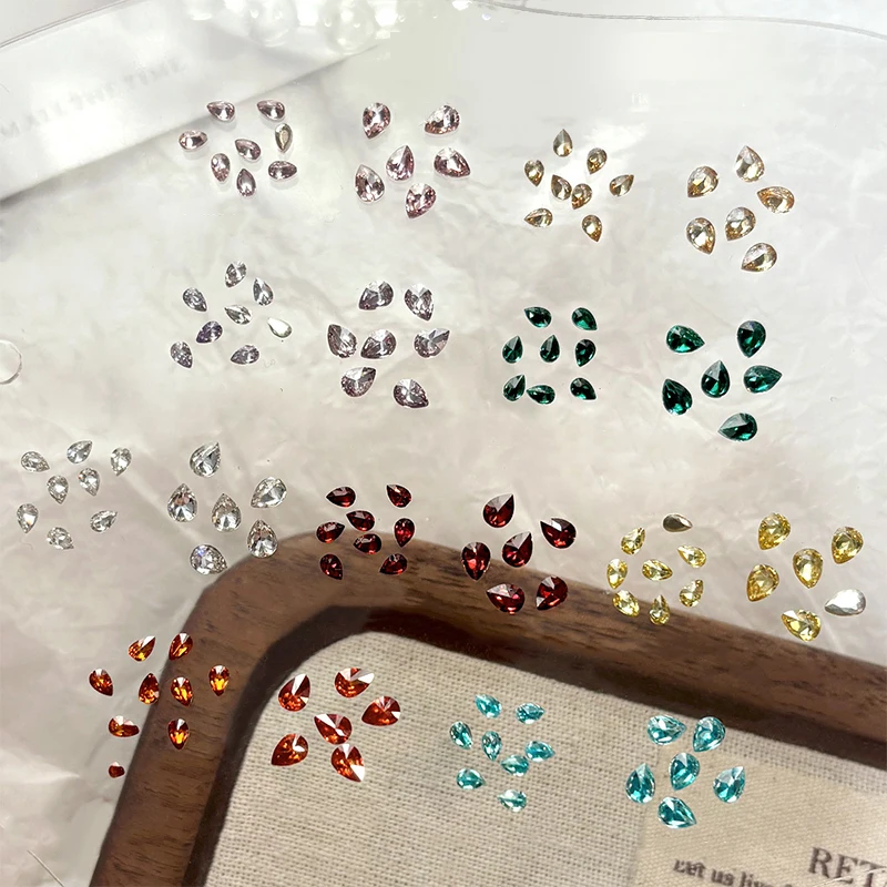 △ 50Pcs Multi-color Mini Water Drop Zircon Nail Art Rhinestones 3D Flatback Crystal Gems Manicure Decoration