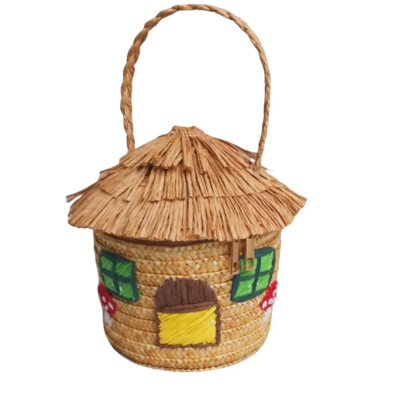 Small house straw bag handbag thatched house crafts 2025 summer creative design new