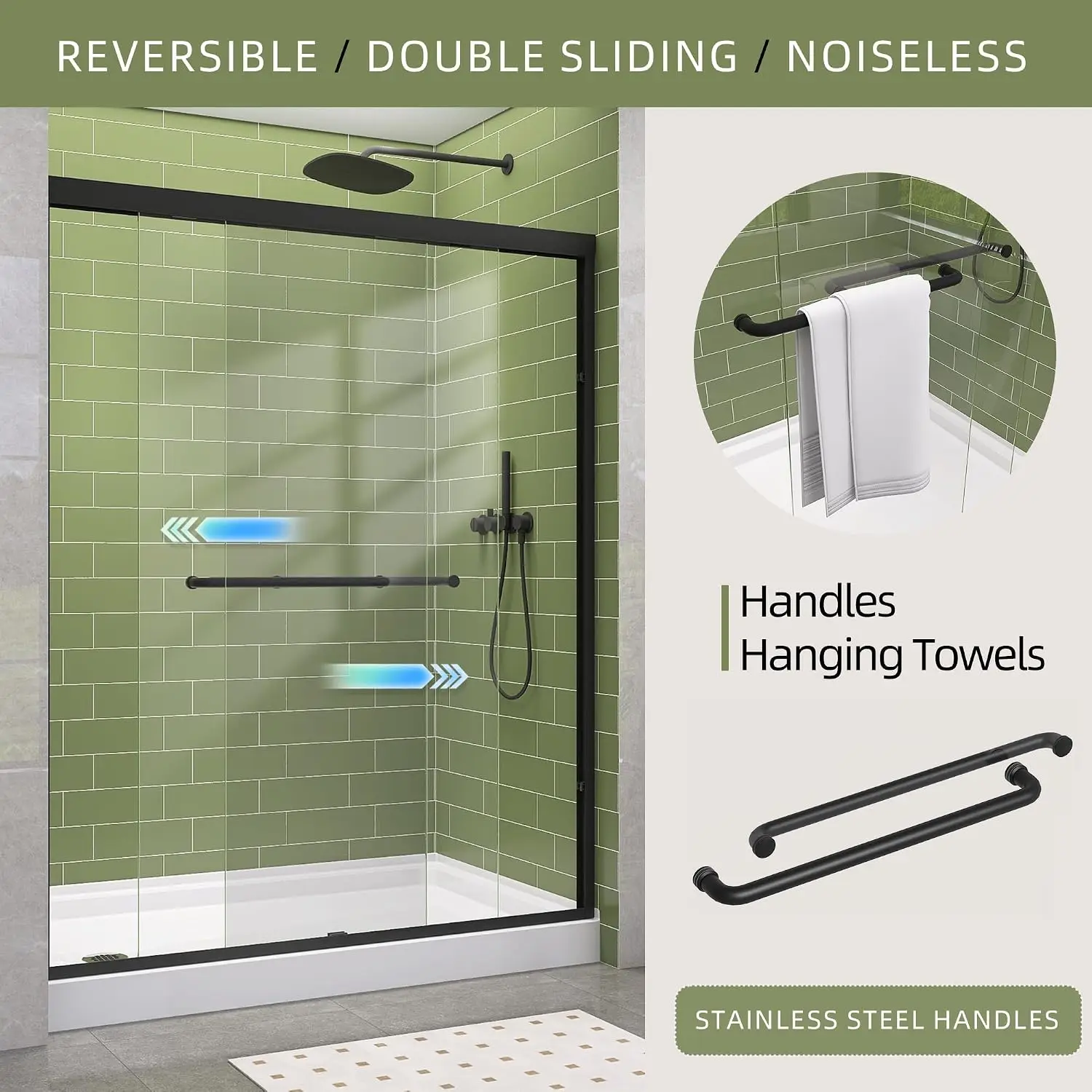 Sliding Shower Door 50-54 in. W x 72 in. H Semi-Frameless Bypasss Double Sliding Glass Shower Enclosure,1/4 inch Clear Tempered