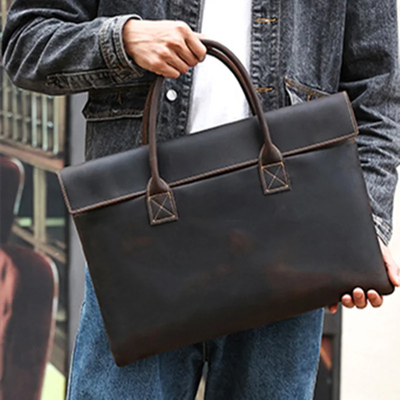 Genuine Leather Men's Executive Briefcase Bag Luxury Handbag Male Business Laptop Bag Vintage High Capacity Man Tote Bag