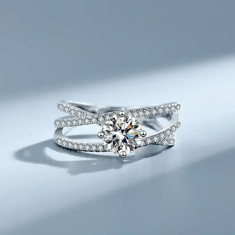 Cross Winding Diamond VVS1 1CT Moissanite Round Ring, Wedding Jewelry Platinum PT950  Sparkling Luxury New Style Ring for Women