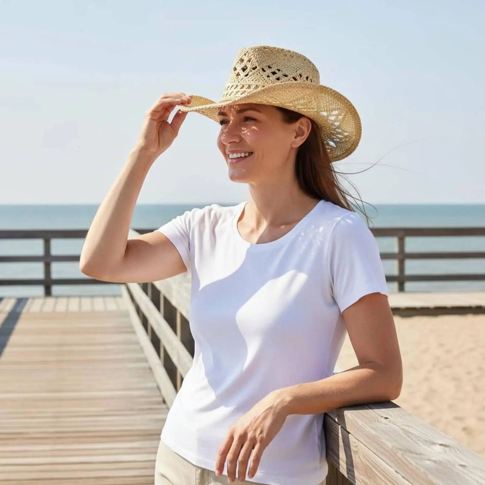Braided straw hat, handwoven, airy cowboy hat, breathable for the beach