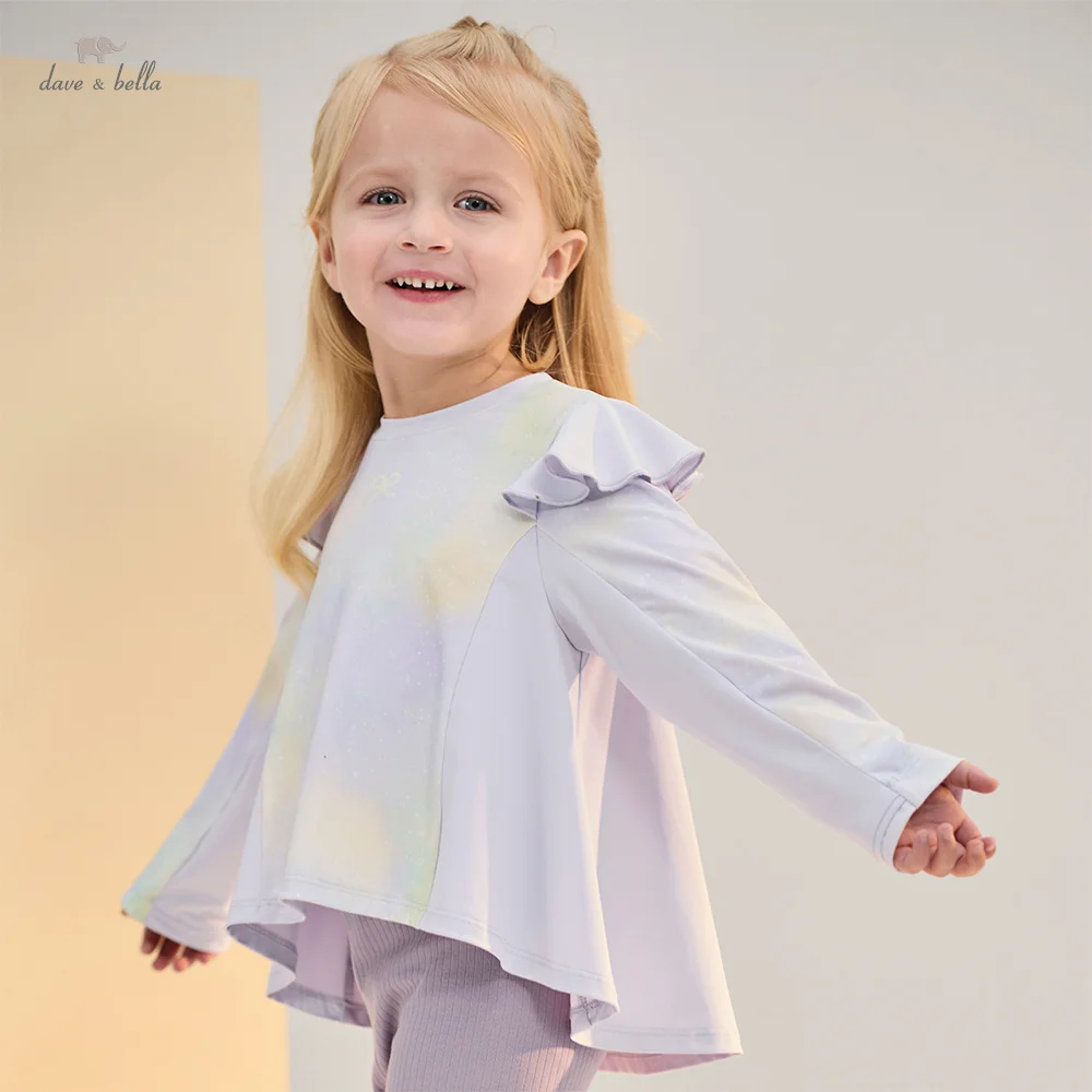 Dave Bella Children Long Sleeve T-shirt Girls Clothing Spring Autumn Baby Sweet Breathable Pullover Soft Bottoming Top DB1260669