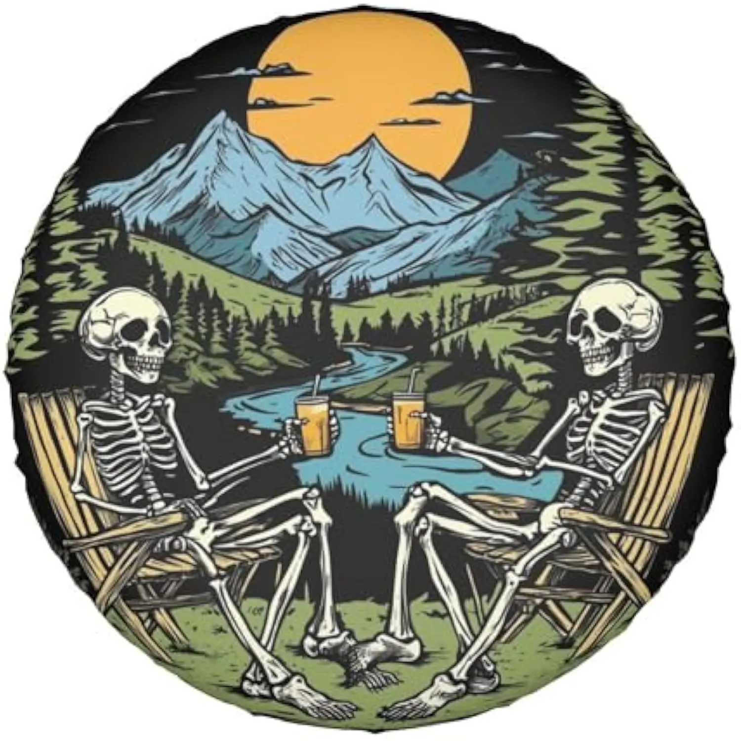 Skeleton Couple Camping Spare Tire Cover Waterproof Sun Protection Protector for SUV