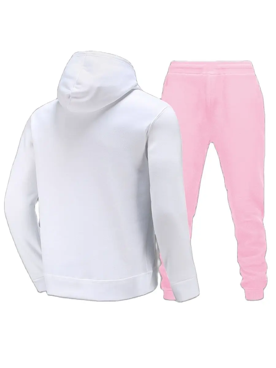 LW Women Hooded Tracksuit Sports 2 Pieces Set Print Kangaroo Pocket Tracksuit Set Pullover Pants Suit Sweatpants Trousers Outfit