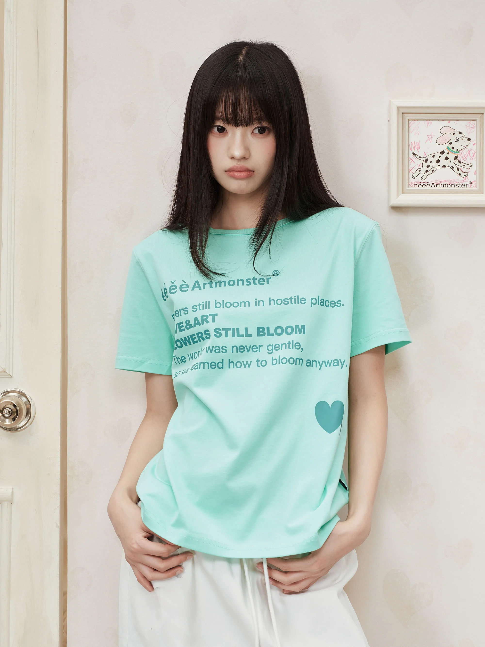Mint Simple Basic Printed Short Sleeve round Neck Love Letter T-Shirt Summer Casual Comfortable Breathable Men's T-shirt