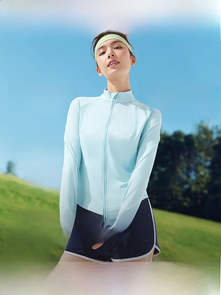 

Женская спортивная куртка Banana Le из охлаждающего шелка с защитой от солнца, приталенного кроя, с воротником-стойкой, укороченная, для активного отдыха