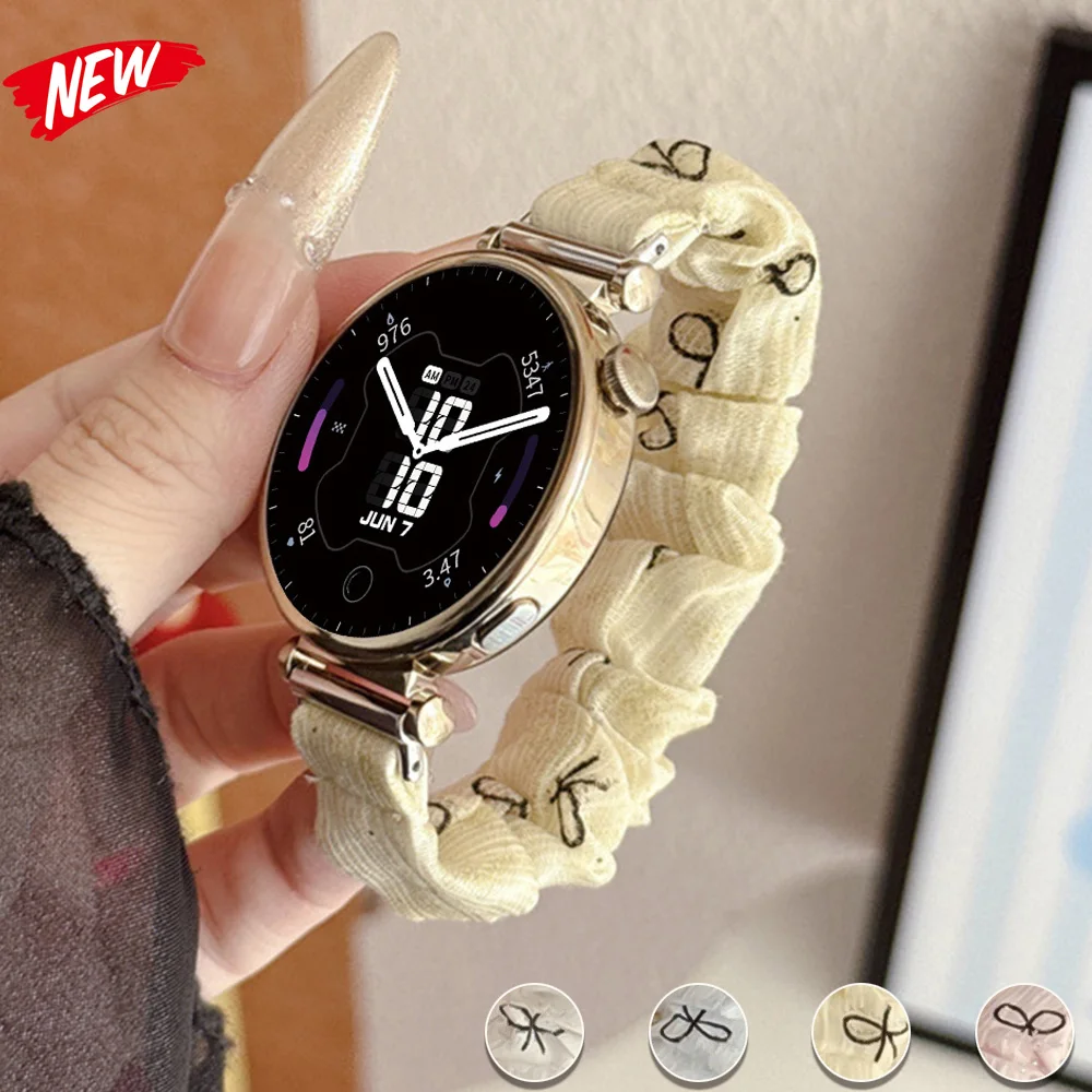 18mm 20mm 22mm Scrunchie Band for Samsung Galaxy Watch 7 6 5 4 Bow Print Woman Strap for Huawei Watch GT6 GT5 5Pro 46mm Bracelet
