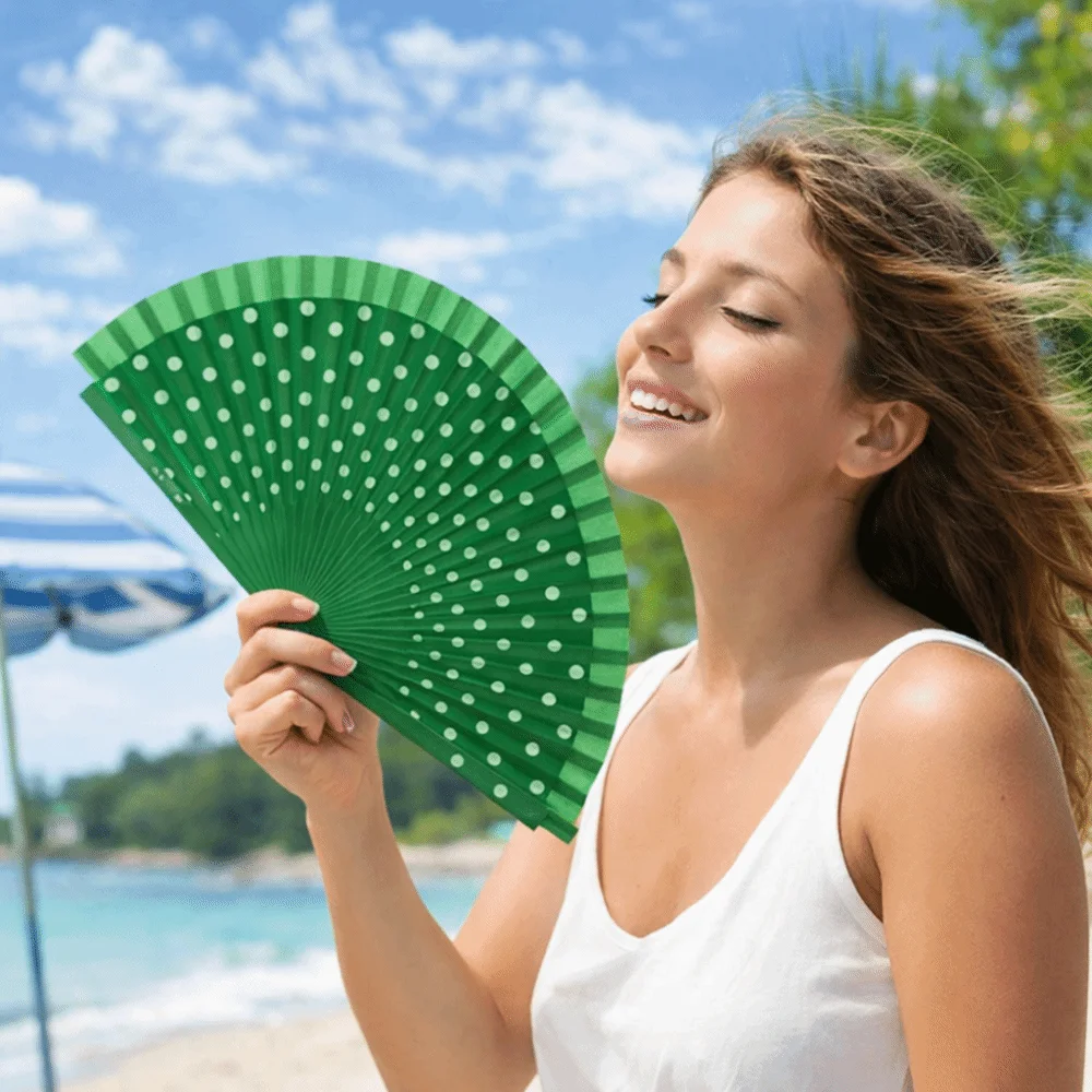 Portable Dots Pattern Flamenco Spanish Folding Fan Vintage Wood Handle Hand Fan Colorful Dancing Fan Filming Props