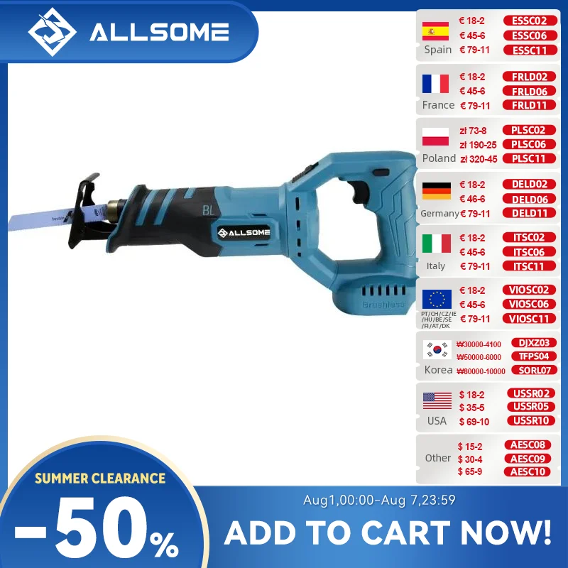 Allsome-Scie alternative électrique pour batterie au lithium Makita, machine de découpe du bois et du métal, 18V