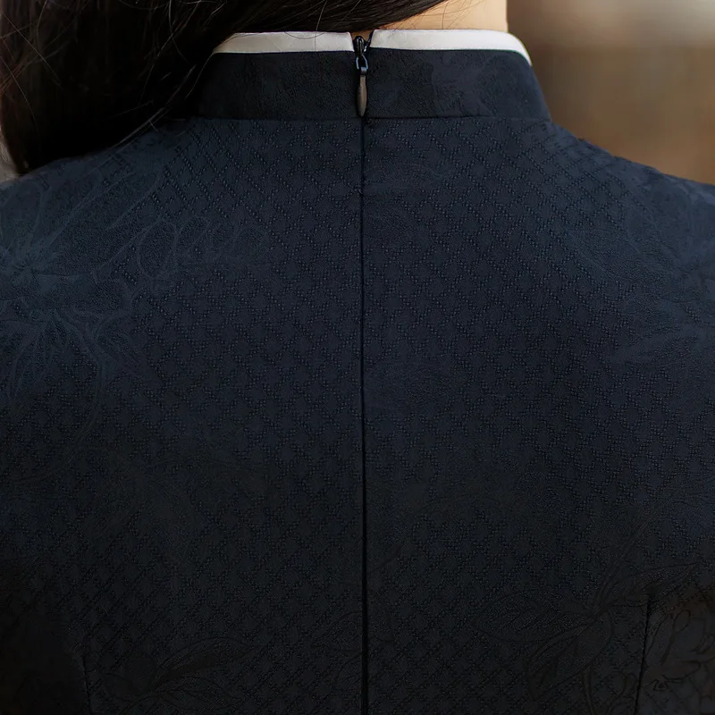 ผู้หญิง Jacquard ซาติน Cheongsam ฤดูร้อนแขนสั้น Qipao เซ็กซี่ Slim Vestidos Elegant สไตล์จีน