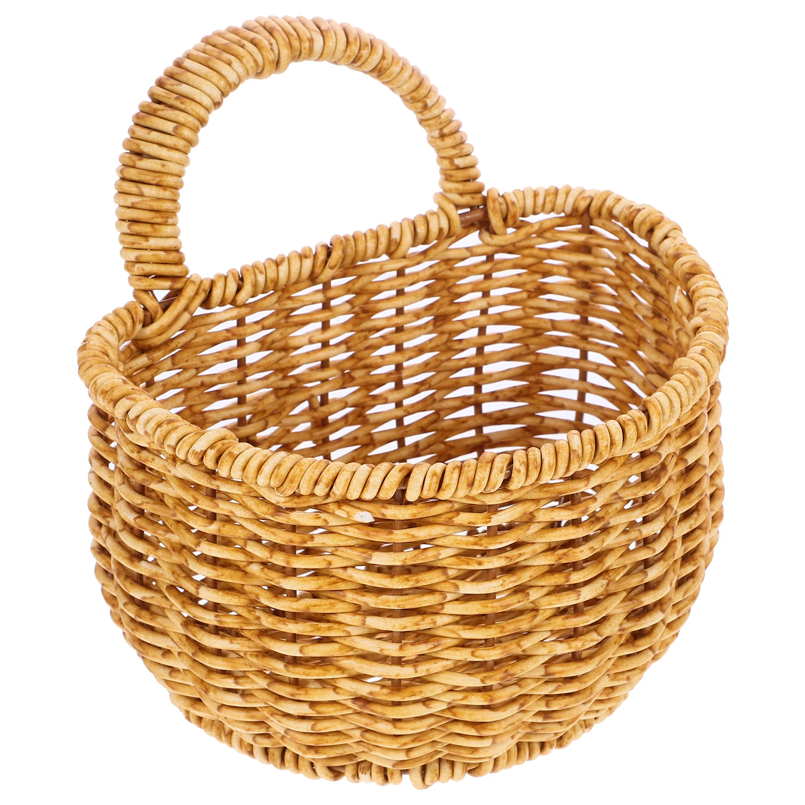 

Small Kitchen Storage Basket Woven Hanging Basket for Fruit Vegetable Lightweight Wall Mount Home Decor Brown Storage Bin