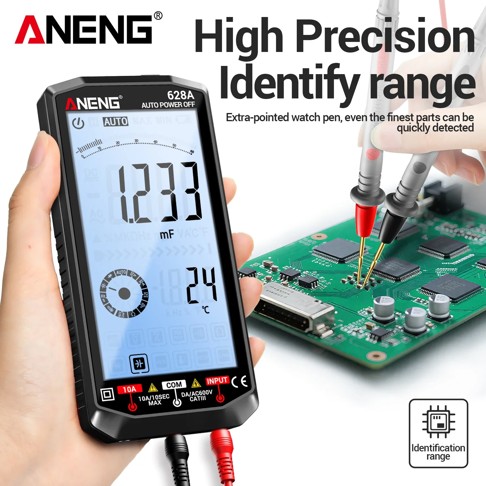 ANENG 628A Digital Multimeter 6000 Counts True RMS Auto-Ranging 1000V AC/DC 10A NCV VA Screen Rechargeable Portable  Home DIY