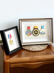 Solid Wood Medal Display Box Frame Marathon Sports Honor Medal Badge Picture Frame For Wall