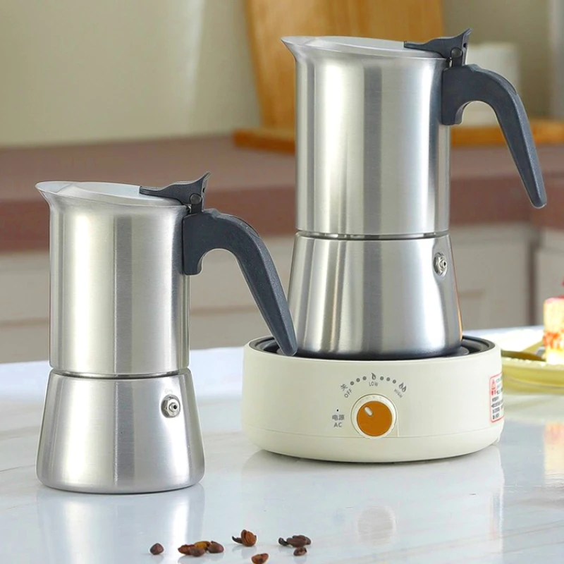 

Мока-горшок из нержавеющей стали 304, кофеварка с двойным клапаном для дома и кемпинга, кофеварка с плитой