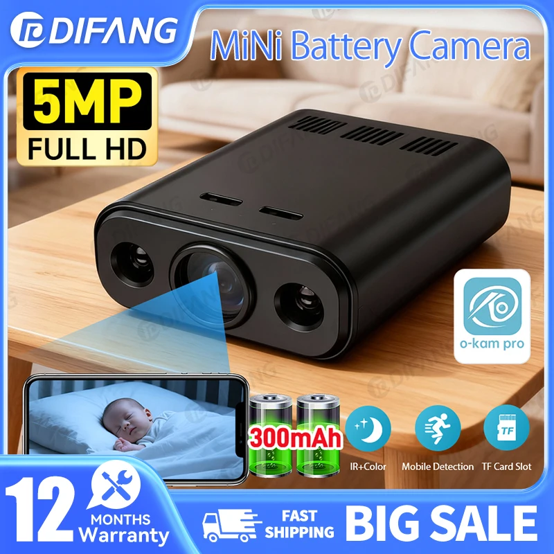 

Мини-WIFI камера 5MP HD со встроенной батареей, отслеживание человека, IP-видеокамеры с удаленным мониторингом, ИК-камера ночного видения, переносная камера для тела