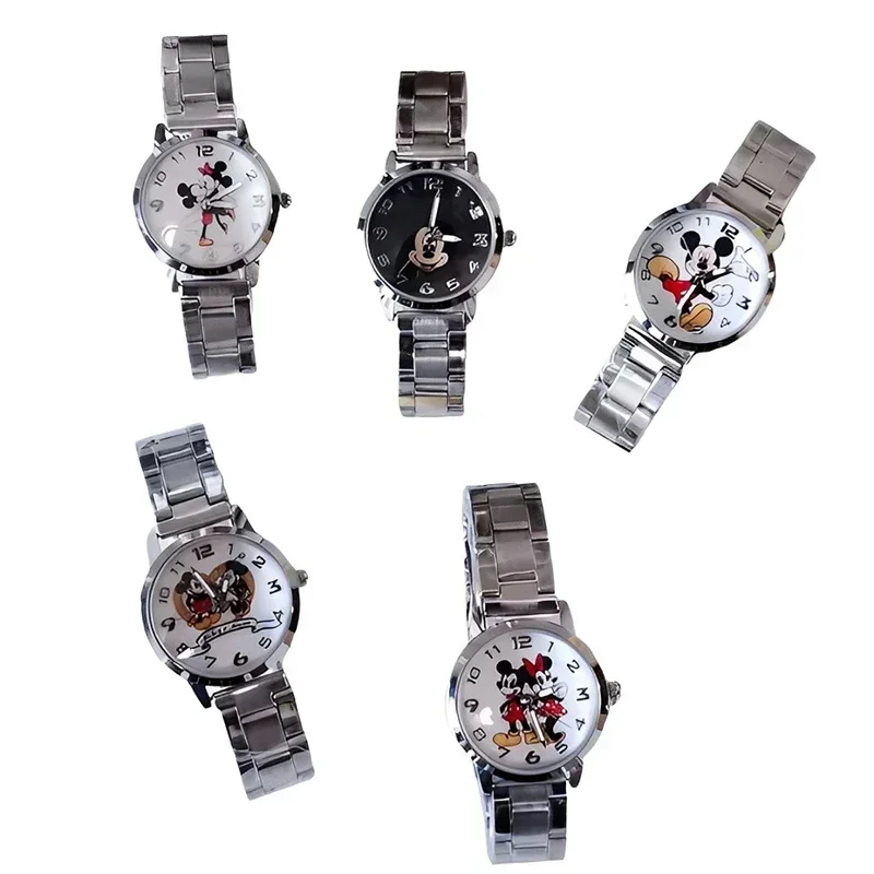 Miniso Anime Cartoon Disney Mickey Minnie Mouse Stainless Steel Waterproof Round Quartz Adult Watch Boys Girls Students Watch