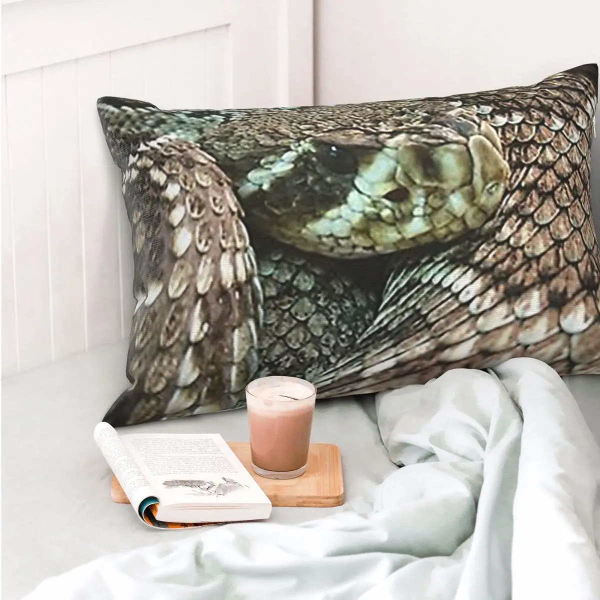 Snake, Coiled Diamondback Rattlesnake Rectangle Pillowcase Cushion Cover Decorative Bedroom Bed Home Comfort Throw Pillow