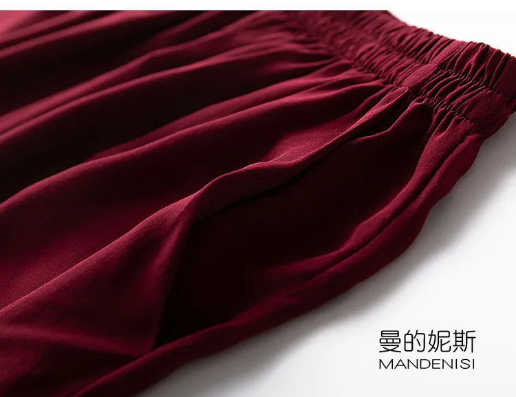 Tcyeek 100% Natural Silk Pants Women Summer Clothes Casual Elastic Waist Wide Leg Pants Solid Color Woman Trousers Streetwear