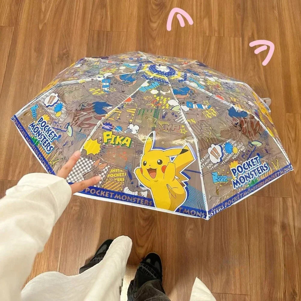 Cartoon Pikachu Portable Folding Umbrella Cute Pokemon Automatic Transparent Umbrellas Fashion Manual Umbrella Kid Birthday Gift