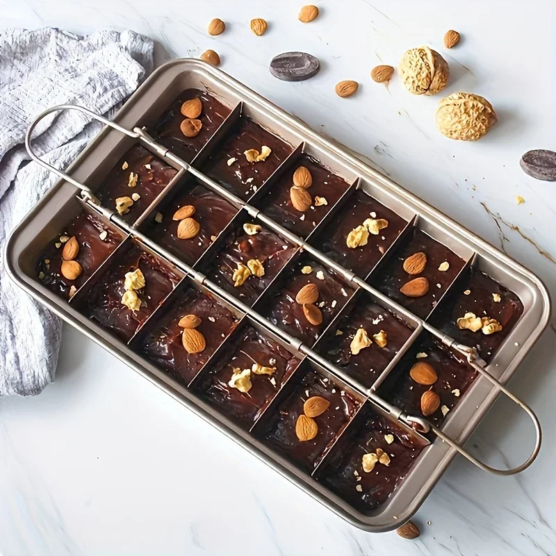 1pc Brownie Cake Baking Pan Non-Stick Carbon Steel 31*20*4cm Cake Mold Square Divided Grid Cake Pan Brownie Pan