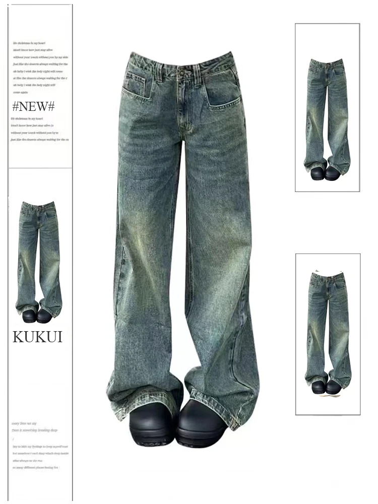 

Women's Blue Jeans Harajuku Y2k Aesthetic Streetwear Baggy Denim Trousers Loose Wide Jean Pants 90s Vintage Trashy Clothes 2024