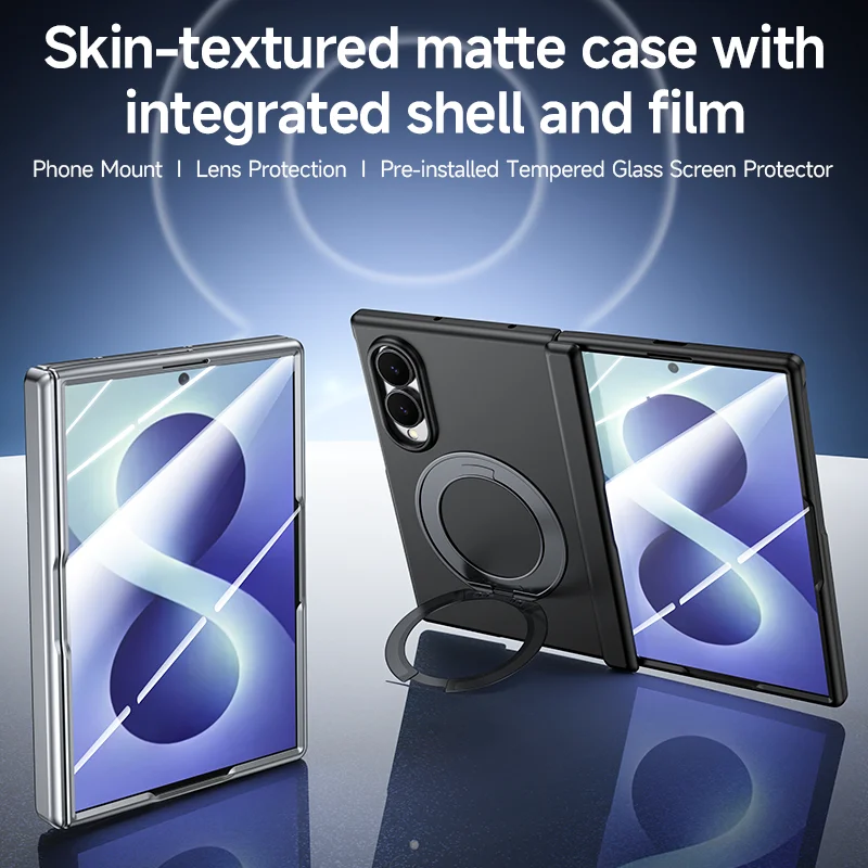 For Samsung Galaxy Z Fold 8 Wide Case Skin-Friendly Matte Rotating Bracket Hinge With Tempered Film Shockproof Cover Accessories