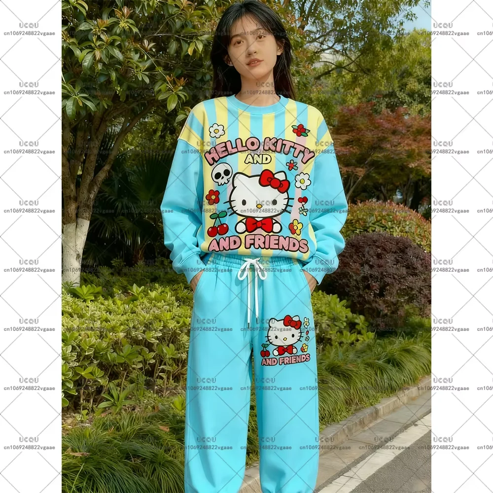 الكبار هوديي فتاة ملابس رياضية البلوز تأثيري مجموعة سراويل تقليدية الخريف الشتاء Y2k مرحبا كيتي هالوين البدلة تي شيرت MINISO