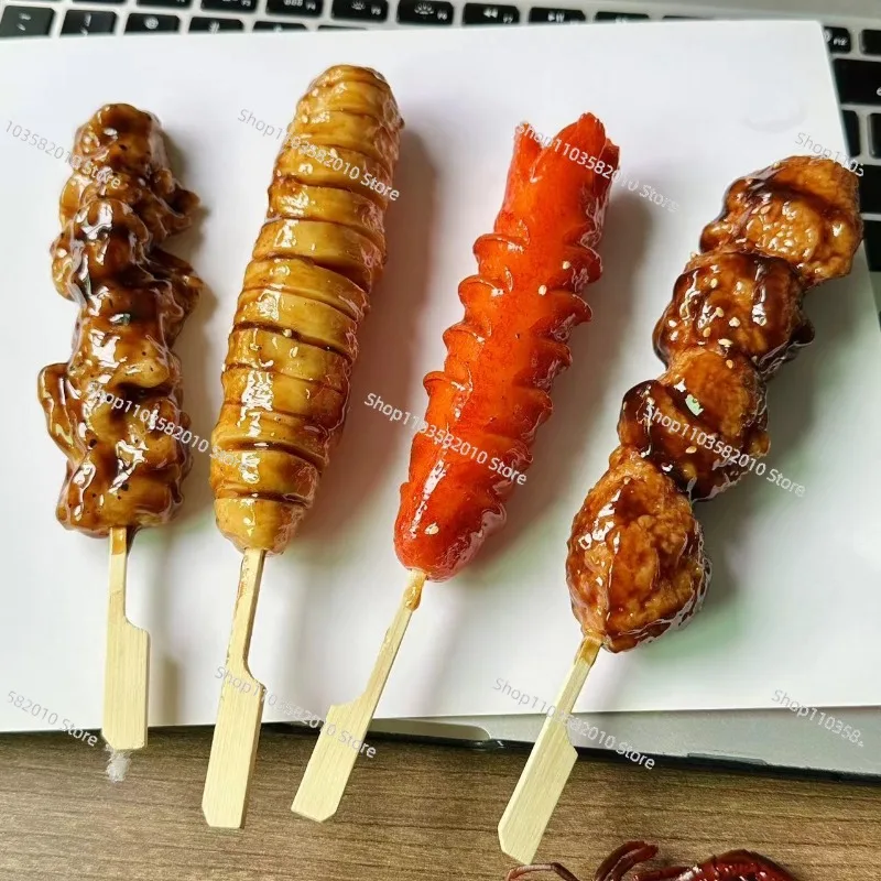 Simulated Japanese-Style Grilled Skewers Fake Food Model, Oden Boiled Ham Roast Sausage Beef Chicken Gluten Decorative Ornament