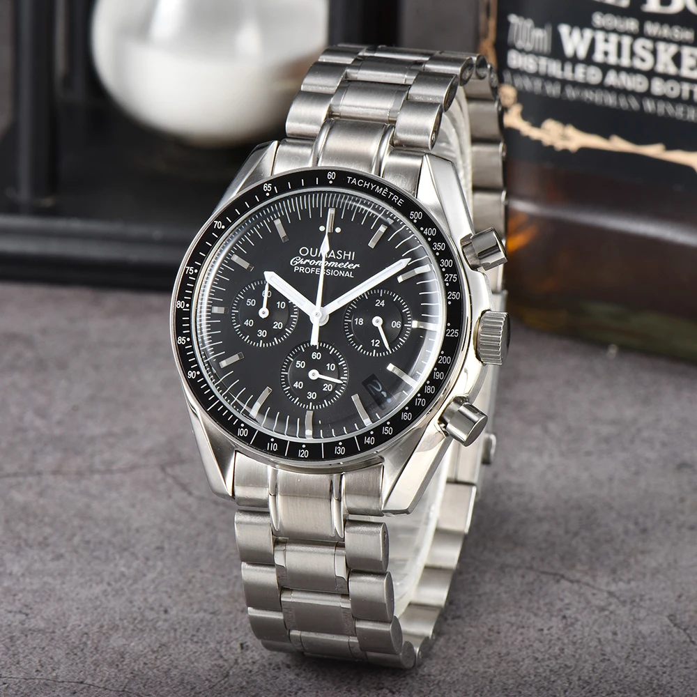 Customized 39.5mm Quartz Watch 32.6mm Dial Moon Design Quartz Movement Superb Style Six Pin Date Speed Timer VK63 Movement