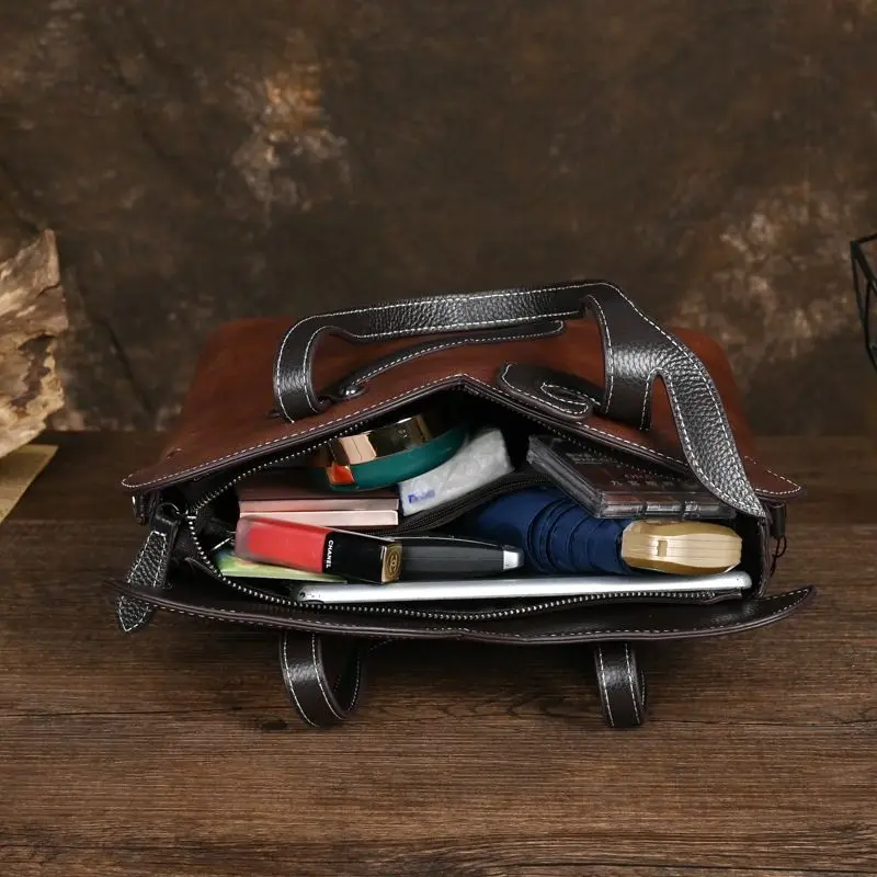 Retro Messenger Bag New Handbag Genuine Leather European American Leather Bags Cowhide Women Large Capacity One Shoulder Package