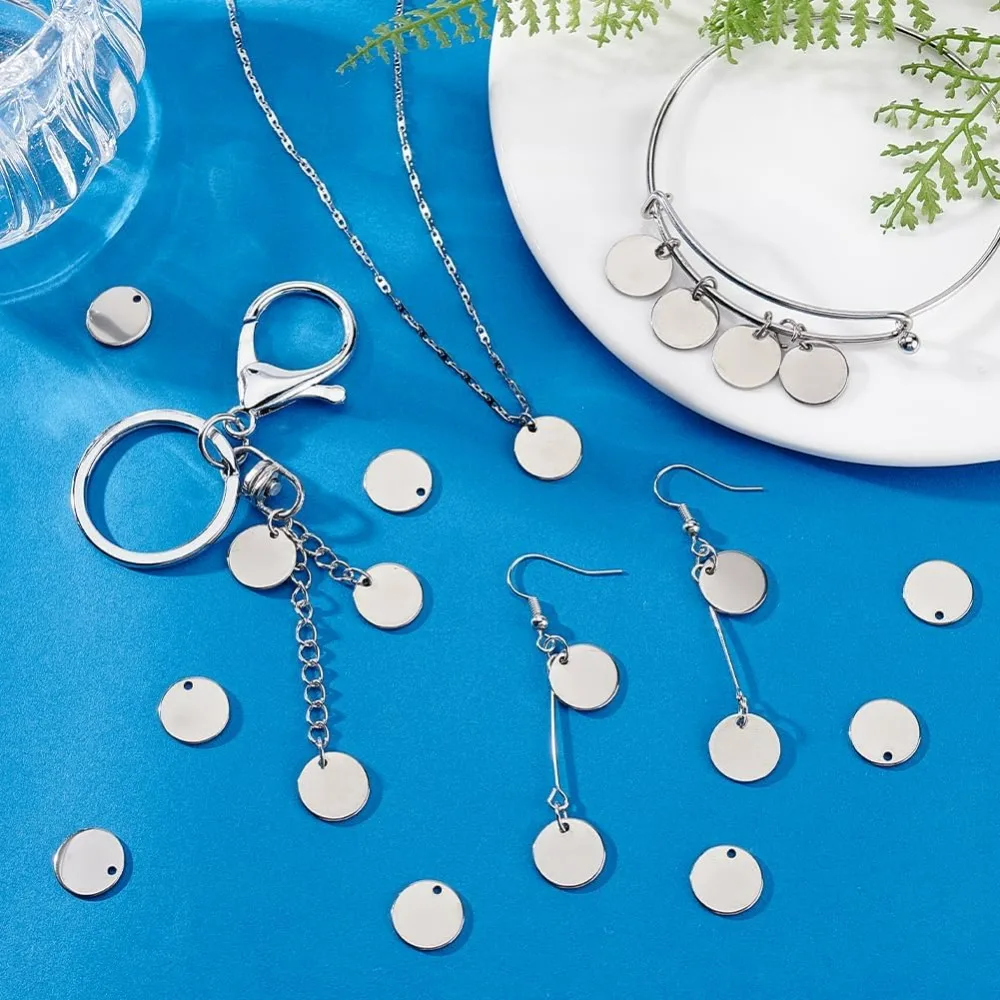 100pcs 12mm 304 Stainless Steel Stamping Blank Tag Pendants Flat Round Metal Discs Blank Bar Stamping Discs Blank Name Pendant