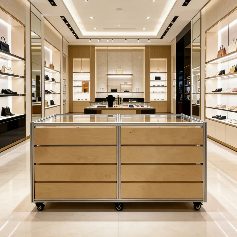 Aluminum Profile Marine Panel Removable Middle Island Display Case Glass Showcase with Drawer for Commercial Store Retail
