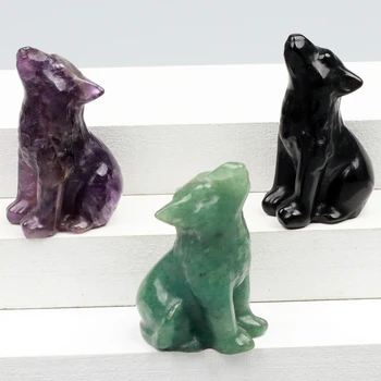 Carved Wolf Rose Quartz Wild Animal Figurine, 1