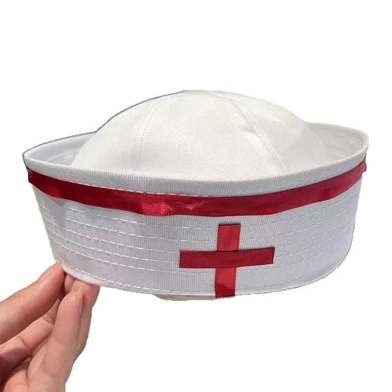 HongLuan Chapéus de marinheiro de enfermeira com cruz vermelha vintage branca, chapéu de cosplay de fantasia feminino, acessórios para festivais rave e bonés de festa para homens