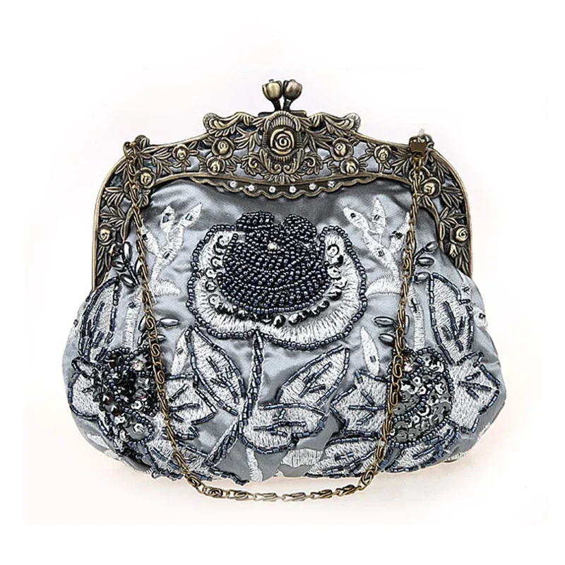 2024 New Vintage Beaded Evening Bag Embroidered Bag Diamond Sequined Clutch Hand Bag Bride Bag