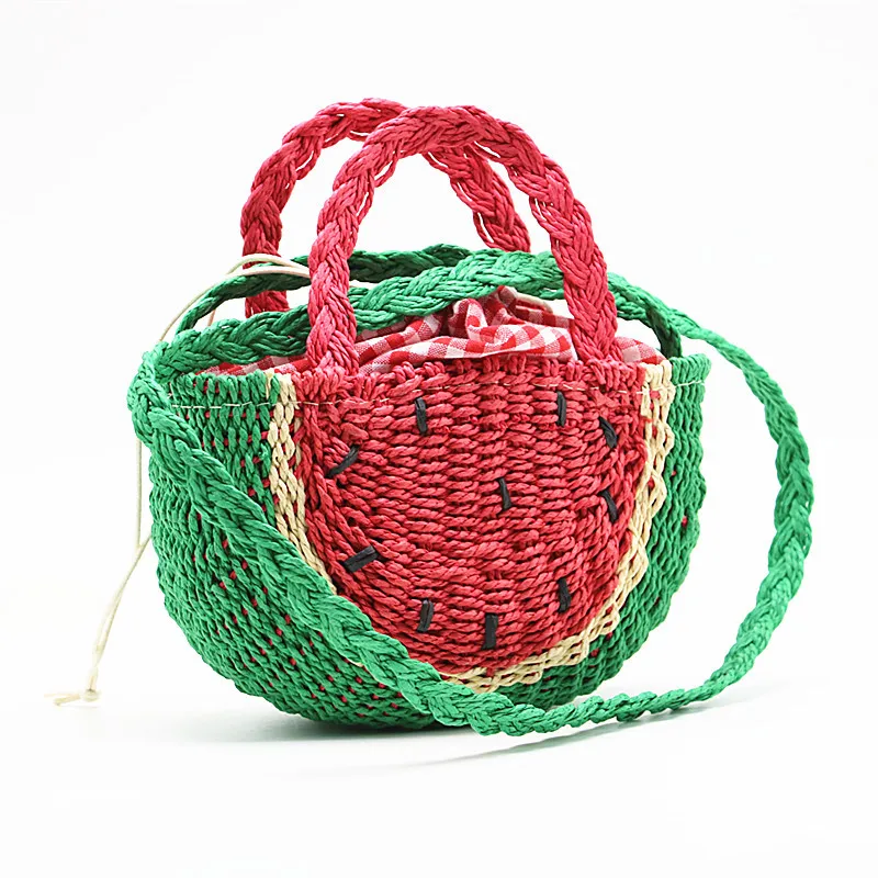 New Watermelon Straw Women Shoulder Bags Luxury Designer Fashion Bohemia Female Crossbody Bag Handmade Children\'s Fruit Handbag