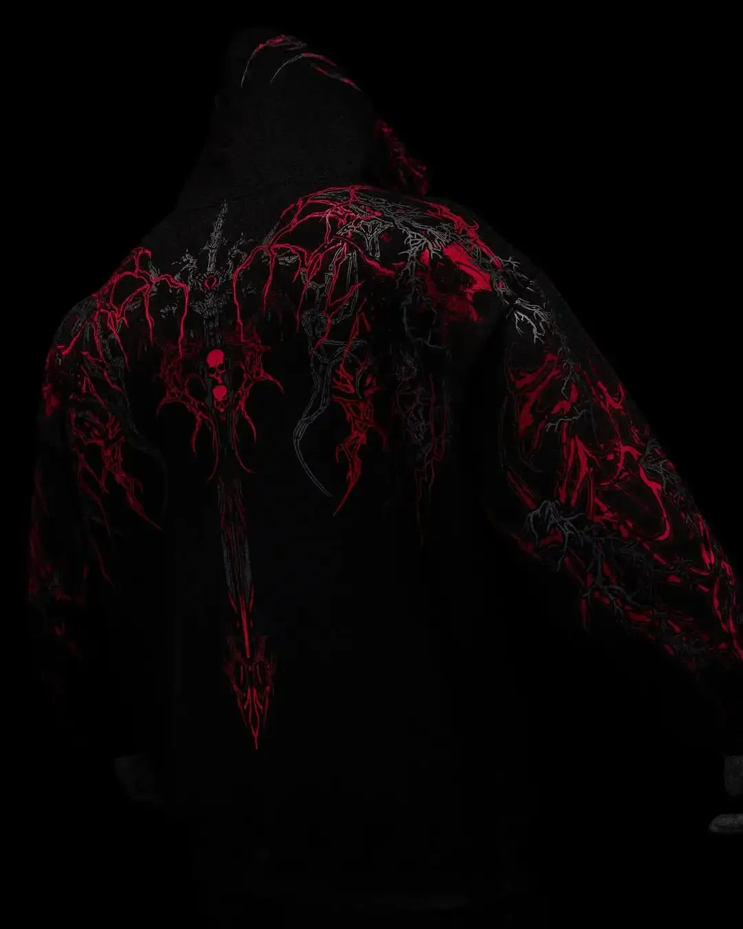 

2025 New Breathable Fashion Hoodie Loose Y2K Long Sleeved Pullover Gothic Dark Red Textured Printed Gmy Men Sportswear Jacket