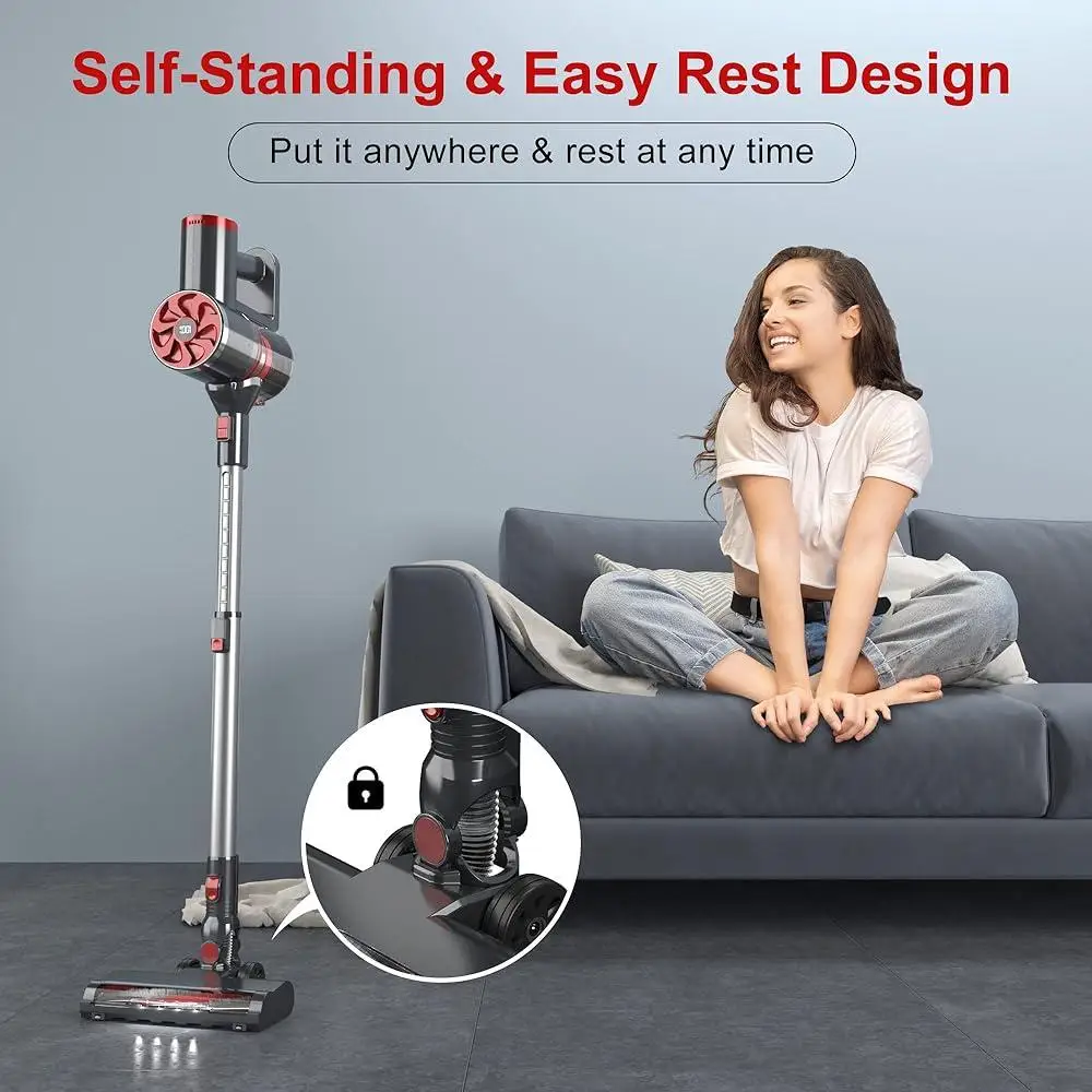 Cordless Vacuum Cleaner 40KPa Strong Suction 40 Min Runtime Brushless Motor with LED Display Lightweight and Maneuverable