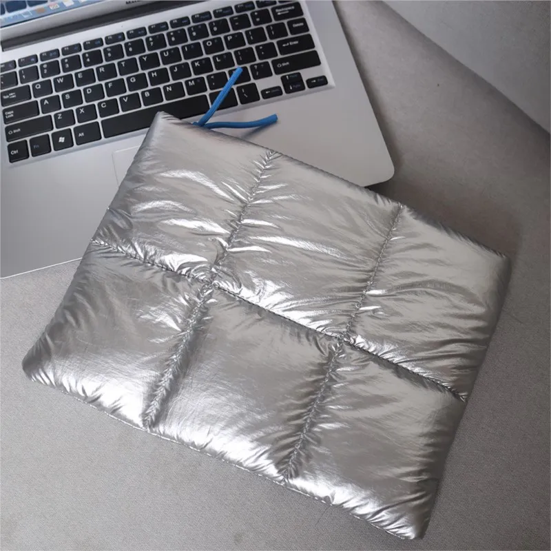 Ins الفضة حقيبة لابتوب المرأة ماك بوك اير 13.3 14 15.6 16 بوصة حافظة ماك بوك ملحقات تخزين للصدمات الكتف Y2k حقيبة دفتر