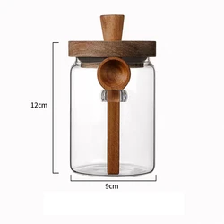 Large 600ML Glass Pot Kitchen Food Grade Sealed Glass Jar Coffee Powder Seasoning Storage Jar Acacia Wood Honey Jar