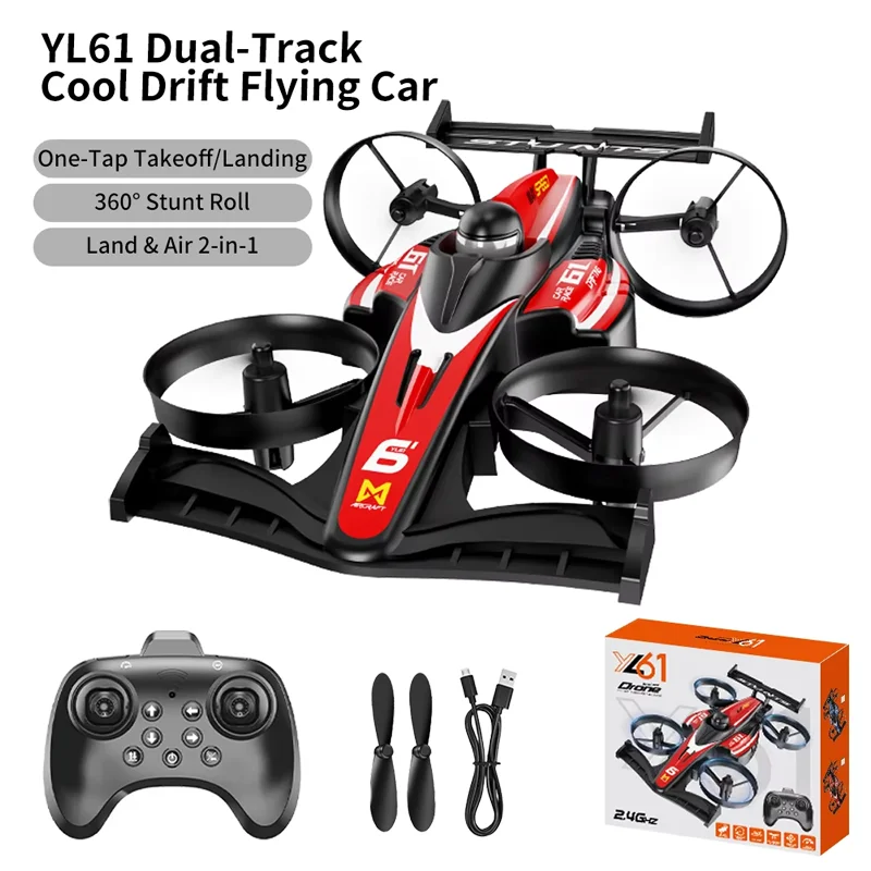 Voiture de course RC YL61 2-en-1 2026 améliorée, décollage et atterrissage à une touche, 360° °   Drone à rotation télécommandé 2.4G, jouet cadeau