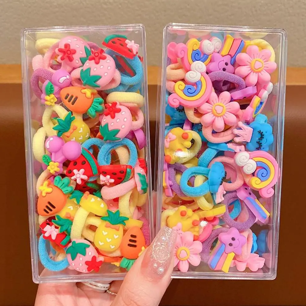 20Pcs Cute Bow Hair Rope Not Hurt Hair Flowers Head Rope Elastic Cartoon Rubber Band Kids Headdress